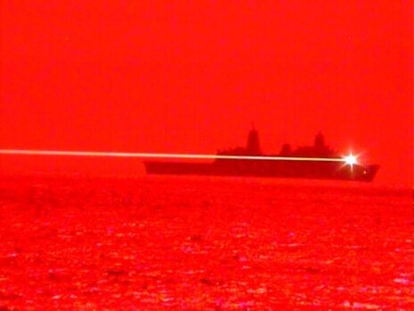 US Navy ship USS Portland tests laser weapon system