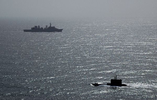 Nato ship and Greek submarine HS Protefs (S 113)